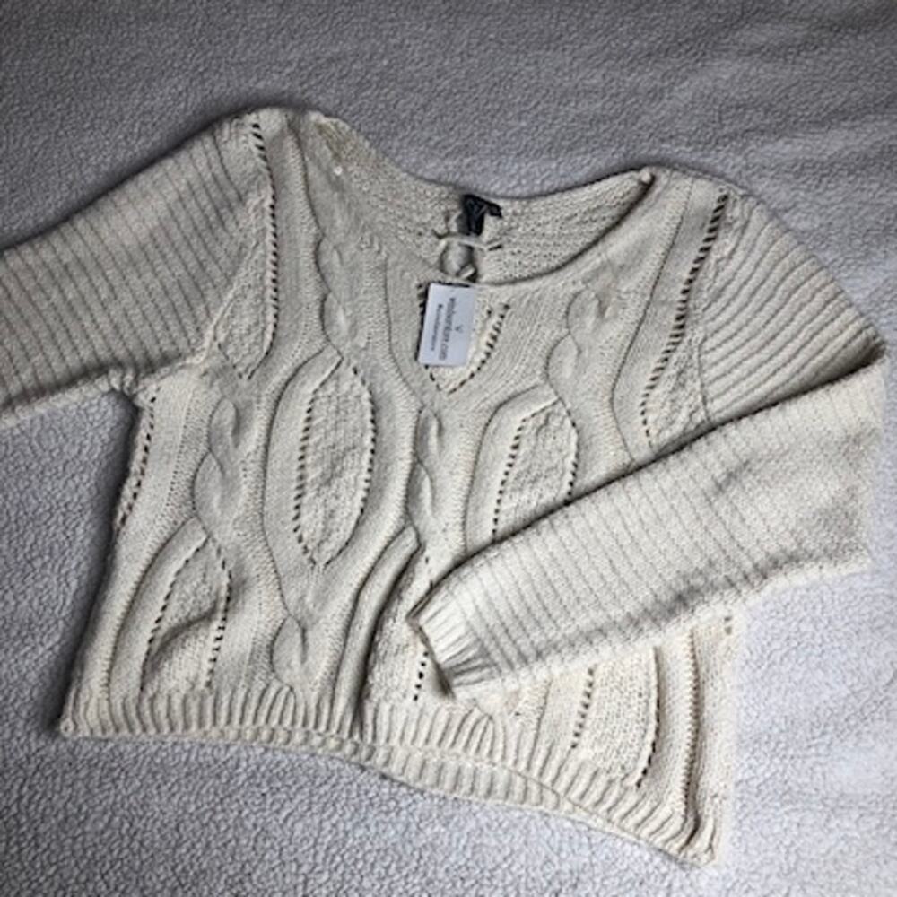 NWT Windsor ivory cream white cable ribbed knit lace up vneck sweater large